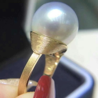 DIY珍珠小配件 S925純銀戒指空托 金色銀色指環銀飾托 配9-11mm圓