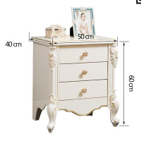 歐式床頭櫃臥室簡約現代多功能白色描金實木雕花法式浪漫儲物櫃子