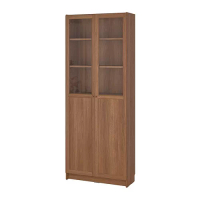 BILLY/OXBERG 書櫃附背板/玻璃門板, 棕色 胡桃木紋, 80x30x202 公分