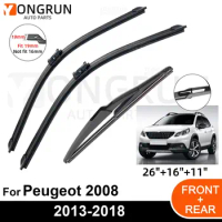 3PCS Car Wiper for Peugeot 2008 2013-2018 Front Rear Windshield Windscreen Wiper Blade Rubber Accessories