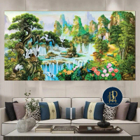 Tranh treo tường tùng hạc diên niên ý nghĩa trường thọ decor phòng khách, tranh tráng gương treo tườ