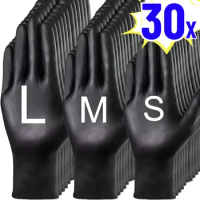 30Pcs Disposable PVC Gloves Black Powder Free Nitrile Glove Thickened Non-slip Work Glove Car Repairing Kitchen Cleaning Tool
