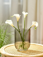 輕奢玻璃直筒花瓶擺件客廳插花ins臥室餐桌擺設現代簡約花器