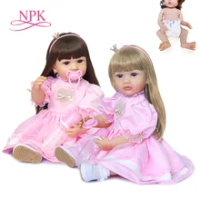 NPK 55 Cm Asli Full Body Silikon BEBE Boneka Reborn Balita Gadis Putri Boneka Gaun Merah Muda Dua Warna Rambut mainan Mandi