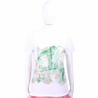 Max Mara WIEN 金線刺繡椰樹串珠印花白綠色短袖TEE T恤