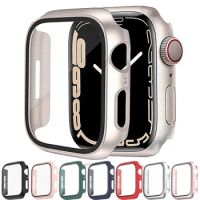 Tempered Glass+cover For Apple Watch Accessories 45mm 41mm 44mm 40mm 42mm Screen Protector Apple watch Case serie 9 3 5 6 SE 7 8