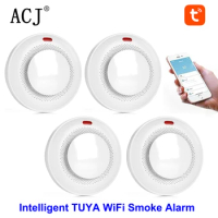 ACJ Tuya Wifi Smoke Detector Sensor 85DB Alarm Fire Smart Smoke Detector Wifi Fire Protection Home Security Alarm Smart Life