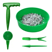 Soil Sifter With Shovel Round Plastic Garden Sand Sieve Green Compost Soil Stone Mesh Mix Dirt Sifter For Potting Soil Compost