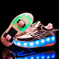 เด็กใหม่12ล้อ Luminous รองเท้าผ้าใบเรืองแสงสีดำสีชมพู Led Light Roller Skate รองเท้าเด็กสำหรับชายหญิง USB Charging