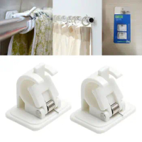 1Pair Curtain Rod Brackets No Drill Adjustable Stick Fixed Clip Holder Hanging Rack Hook for Kitchen F0T4