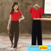Baju set cherry VL setelan anak perempuan celana + baju merah Kekinian Tiktok shop Fashion Muslim Ra
