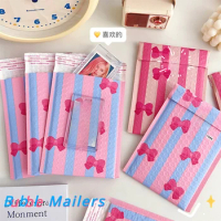 10Pcs Cute Cartoon Bow Stripe Bubble Mailers Thickened Anti-drop Gift Letter Delivery Bag Girls Exchange Photo Cards Packing Bag