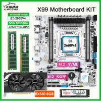 X99 motherboard combo LGA 2011-3 kit xeon E5 2680 V4 cpu 32GB(2*16G) 2133MHz ddr4 ram 512GB nvme m2 ssd and rx 580 8gb GPU set