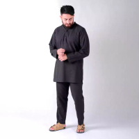 Russ & Co Russ Kemeja Koko Pria One Set Tangan Panjang Fitwa Black ( Up To Big Size )