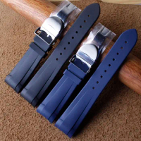 22mm Natural Rubber Silione watch band for Tudor Black Bay GMT Curved End Folding buckles Black Blue Red Wrist Straps Watchbands
