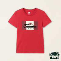 Roots女裝-加拿大日系列 加拿大國旗有機棉修身短袖T恤-紅色