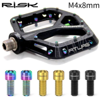 Risk 8pcs Titanium Alloy Anti-skid Bolts for Downhill Bicycle Pedals, M4*8MM Anti-slip Nail, MTB Road Bicycle Screw for DH XC AM