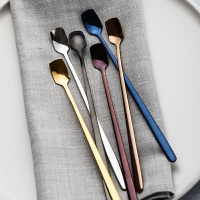 創意不銹鋼勺子奶油刀吸管 餐桌西餐具套裝 家用甜品勺杯勺攪拌勺