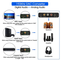 DAC Audio Converter ARC Audio Extractor HDMI-Compatible Optical SPDIF Coaxial to Analog 3.5mm Digital to Analog