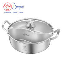 Buffalo 20330CN PRO COOK II 304不銹鋼火鍋鴛鴦鍋連玻璃蓋 30 x 9.5cm / 5L 香港行貨