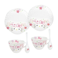 小禮堂 Hello Kitty 壓紋陶瓷咖啡杯盤6件組 (浪漫櫻花)