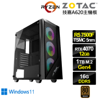 【NVIDIA】R5六核GeForce RTX 4070 Win11{冰風暴ZL26CW}電競電腦(R5-7500F/技嘉A620/16G/1TB)