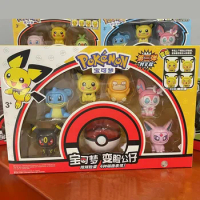 2023New Anime Pokémon Pikachu Face-Changing Poke Ball Set Eevee Gengar Mewtwo Action Figure Model Doll Elf Ball Toy For Kid Gift