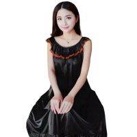 [ Racun Lingerie ] Daster Dress Jubah Tidur Big Size Wanita Sexy Tanpa Lengan Deep Renda Lis Satin S