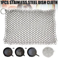 Stainless Steel Cast Iron Cleaner Scrubber Brush Reusable Pot Net Steel Ball For All Types Skillet Griddles Cast Iron Pans Grill