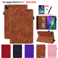 Case For iPad Pro 11 2020 2018 Cover Coque For iPad Pro 11" 2020 Funda Tablet Embossed Silicone PU Leather Stand Shell +Gift