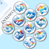 Hearts and Rainbows 10pcs 12mm/18mm/20mm/25mm Round photo glass cabochon demo flat back Making findings10pcs 12mm/18mm/20mm/25mm