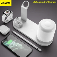 Fast Wireless Charger Dock for iPhone 12 Pro Max for Apple Watch iWatch 1 2 3 4 5 Airpods Charger Holder With LED Lamp