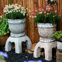 中式裝飾石墩柱子別墅小庭院花盆擺件人造石日式戶外花園陽臺布置