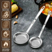 304 Stainless Steel Fat Skimmer Spoon Percolator Fine Mesh hot pot filter Hanging Hole Design Grease Foam Removing