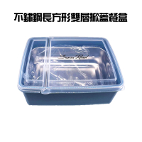 不鏽鋼長方形雙層掀蓋餐盒(便當盒/保鮮盒/冷藏/收納/電鍋/蒸鍋/烤箱/微波)