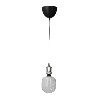 JÄLLBY/MOLNART 吊燈附燈泡, 鍍鎳/管狀 白色/透明玻璃