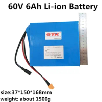 GTK high capacity battery 60V 6Ah 18650A lithium battery pack with 20A BMS for ebike/ tricycle + 2A charger