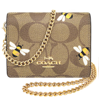COACH 咖啡色蜜蜂圖樣大C PVC鍊帶小廢包/迷你斜背包