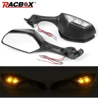 Motorcycle Rearview Side Mirror with LED Turn Signal Light Metal Stem for Kawasaki Ninja ZX-10R ZX10R ZX 10R 2011 2012 2013 2014