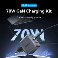 Vention 3-Port USB (C+C+A) GaNDASH Charger (70W/70W/22.5W) Gray with USB-C to USB-C Cable (1M) EU-Pl