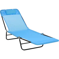 Folding Chaise Lounge Chair, Pool Sun Tanning Chair, Outdoor Lounge Chair with Reclining Back, Breathable Mesh Seat, Blue