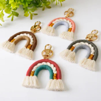Macrame Hobo Rainbow Handmade Keychain for Car Keys Bag Pendant Fashion Jewelry Accessories Custom Ethnic Antique Wholesale