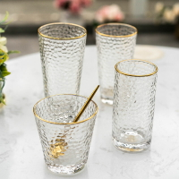 日式金邊錘紋玻璃杯家用創意餐廳客廳喝水杯子簡約耐熱6只套裝