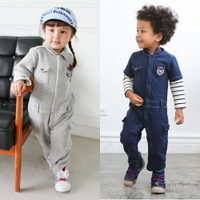 Augelute Baby 假兩件仿牛仔內刷毛工作服連身衣 50737