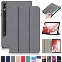 For Samsung Tab S9 Plus Case 12.4" Trifold Magnetic Leather Stand Hard Smart Cover For Coque Galaxy Tab S9 S9 FE S9 Plus Case