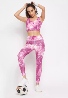 Clovia Clovia Snug Fit Ankle-Length High-Rise Active Tie-Dye Print Tights in Pink