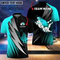 Customized Fire Blaster Bowling And Pins Multicolor 3D Polo Shirt Custom Name Team Shirts Men's Gift For Bowling Lover Tops D-22