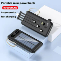 80000mAh Solar Cell Phone Power Bank Portable Fast Charger Detachable 4 USB Ports External Battery Suitable for Xiaomi Iphone13