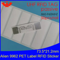 RFID tag UHF sticker Alien 9962 oil and water proof PET label 915m868mhz EPC 6C 50pcs free shipping adhesive passive RFID label