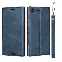 Premium Leather Case for Sony Xperia XZ Premium Ultra-Thin Retro Flip Case Magnetic adsorption cover + 1 Lanyard